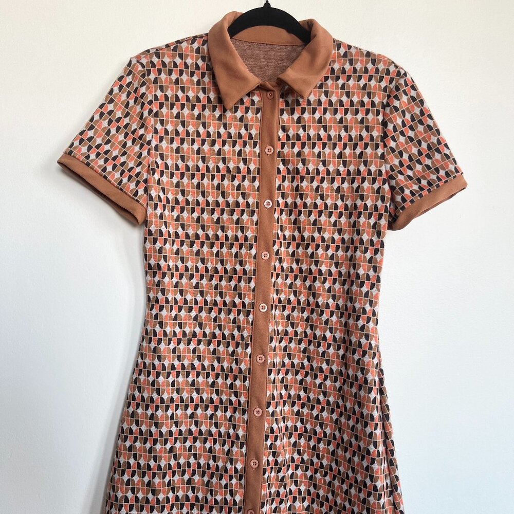 "Verdusa" Retro Short Sleeve Collar Button Up Mini Shirt Dress / Size S